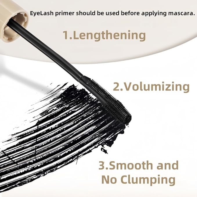 Waterproof Lash Primer for Mascara with Multi-Function Brush, Volumizing, Lengthening, Natural Look, Long-Lasting Hold, Smudge-Proof, No Clumping, Black Eyelash Primer