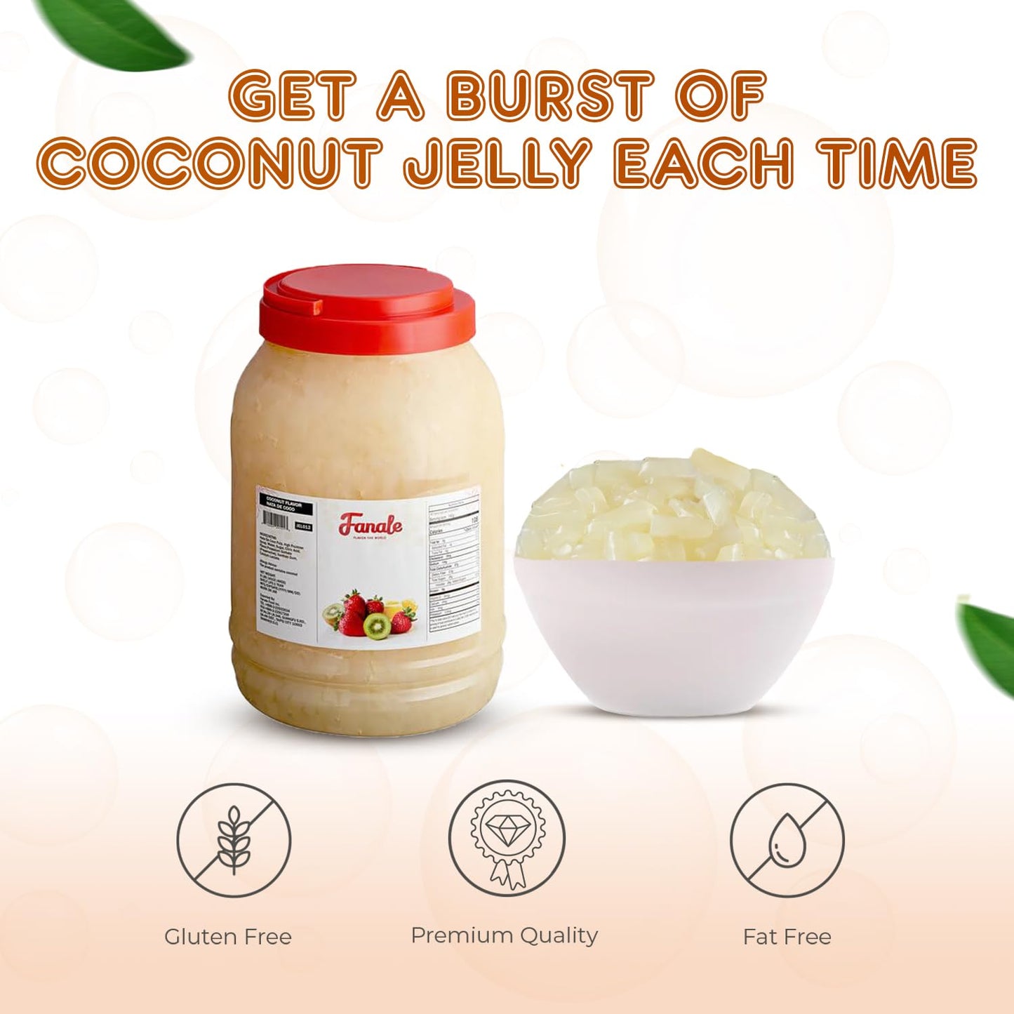 New Fanale Coconut Jelly Topping nata de coco for Boba Tea | Ice Cream | Yogurt | Smoothie | Milk Tea | Desserts Coconut, 8.3 pound (Pack of 4) | JEL012-CS