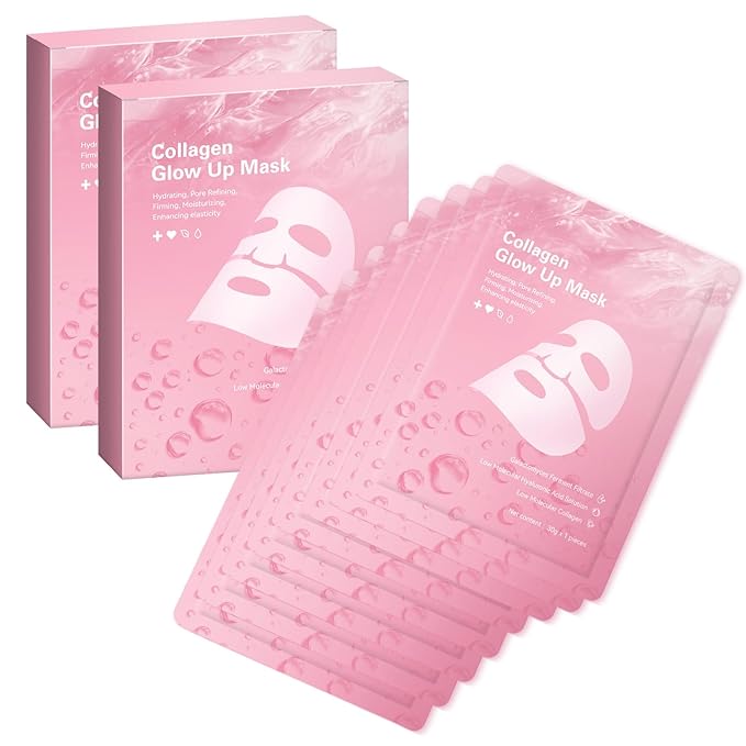 QuasBio Collagen Face Mask Overnight,Collagen Face Mask 2.0,Bio-Collagen Real Deep Mask,Glow up Firm Skin Deep Hydrating Masks for Wrinkle Reduction and Pore Minimization-Like Glass Skin(2Box,8 pc)