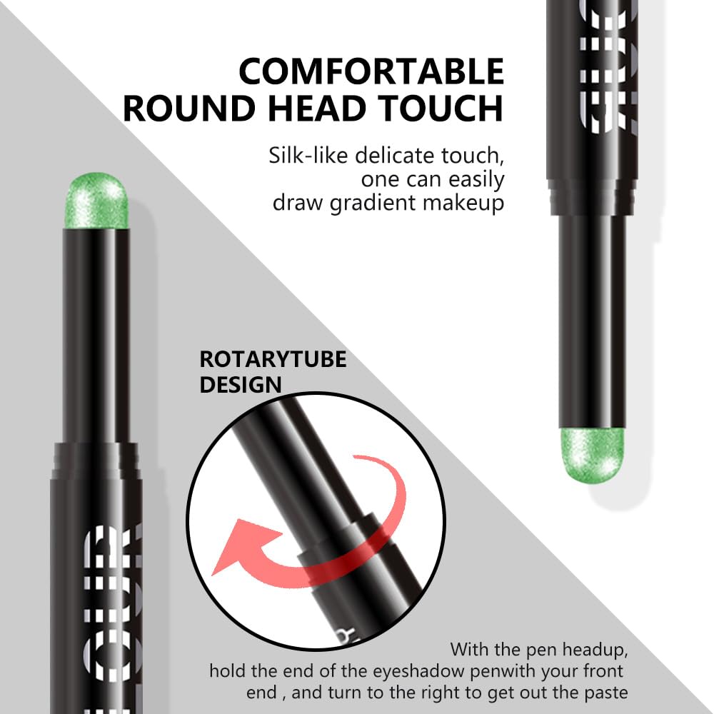 Yellow Green Shimmer Cream Eye Shadow Stick Makeup for Women, Lime Green Shimmer Matte Eye Shadow Brightener Stick for Eyes, Waterproof Eyeshadow Pencil Applicator Blendable for Eye Highlight 21