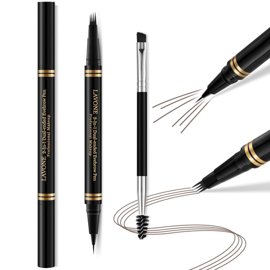 Eyebrow Pen,2-in-1 Waterproof Eyebrow Pencil with 4 Tip Microblading Brow Pen and Ultra-Precise Brow Pencil,with Dual-ended Eyebrow Brush,Eyebrow Makeup for Natural Looking - Black Brown