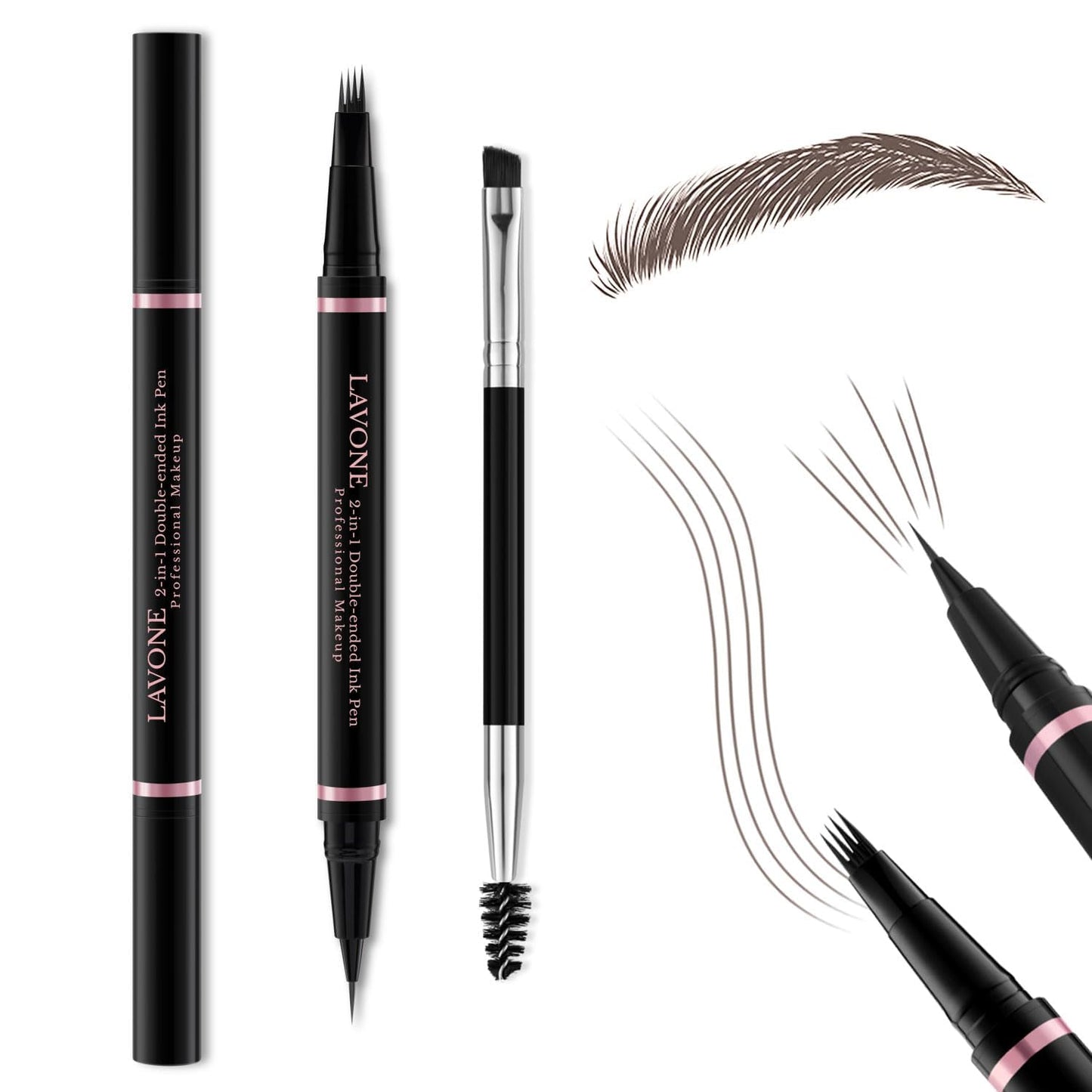 Eyebrow Pencil,2-in-1 Waterproof Eyebrow Pen with 4 Tip Brow Pen and Ultra-Precise Brow Pencil,with Dual-ended Eyebrow Brush,Eyebrow Makeup for Natural Looking Eyebrows - Black Brown