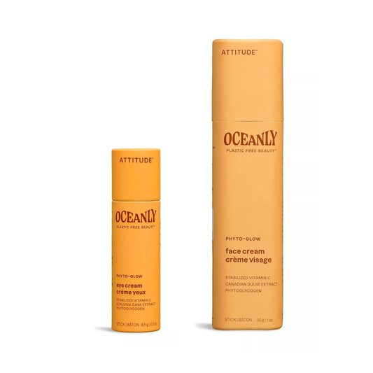 Bundle of ATTITUDE Oceanly Eye Cream Stick, EWG Verified, Plastic-free, Plant and Mineral-Based Ingredients, Vegan, PHYTO GLOW, Unscented, 0.3 Oz + Face Cream Stick, PHYTO GLOW, Unscented, 1 Oz