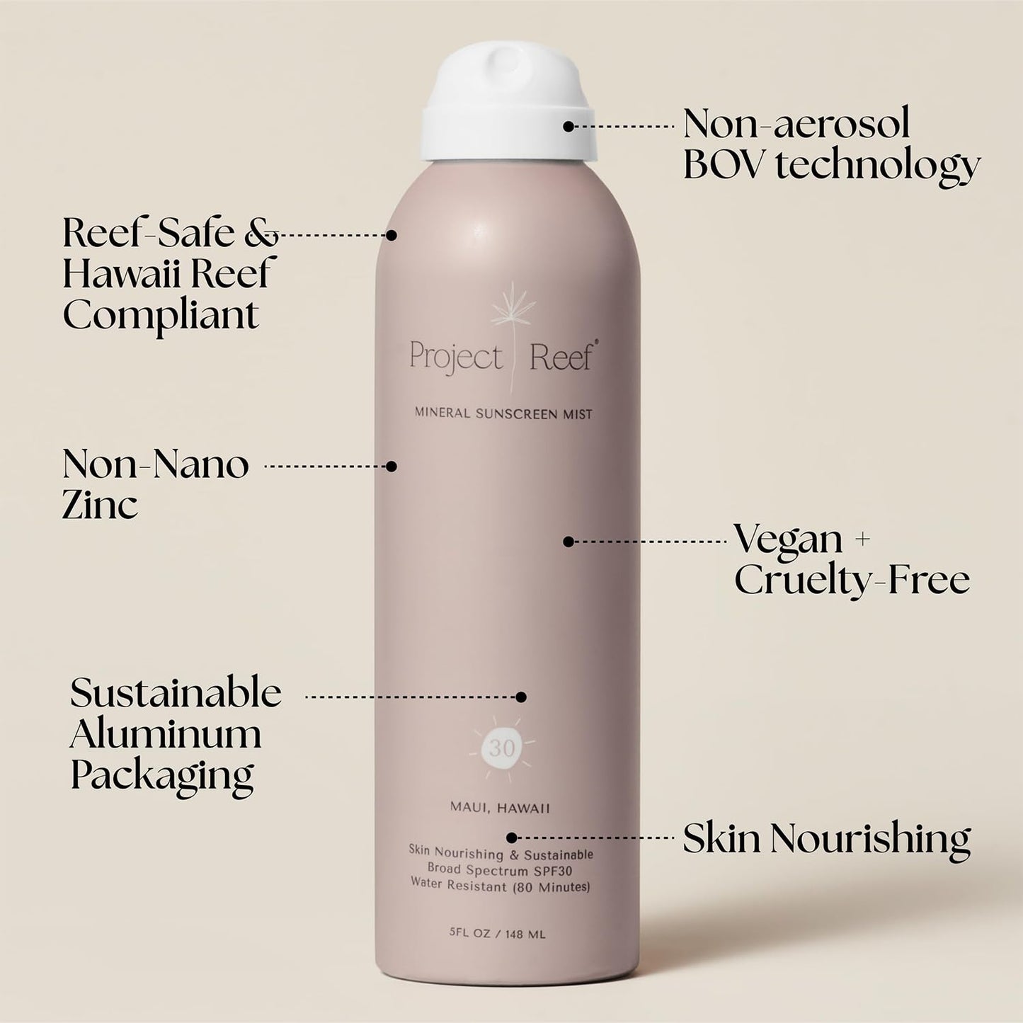 SPF 30 Mineral Sunscreen Spray - Non-Aerosol, Reef Safe, Zinc Sun Block w/ Natural Ingredients, No White Cast Sunscreen for All Skin Types