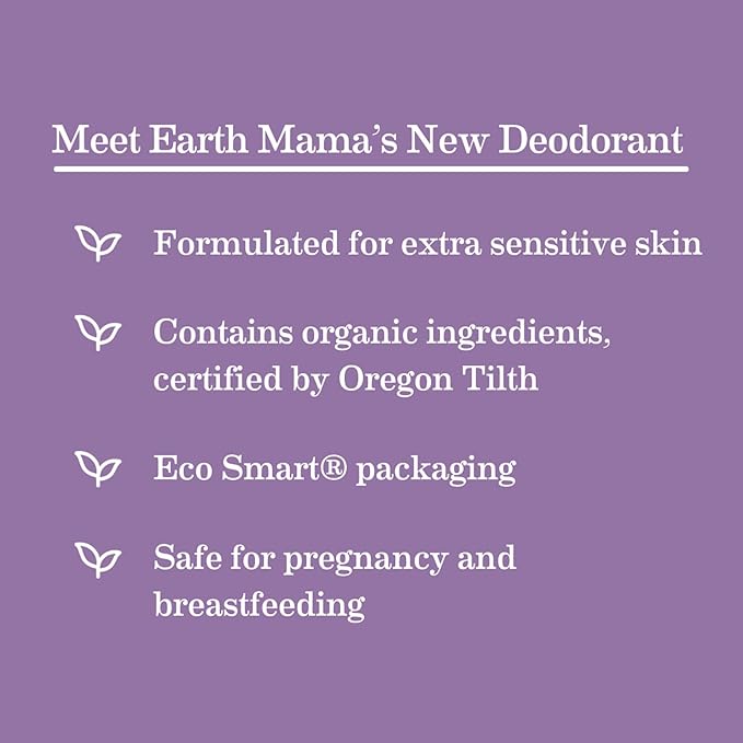 Earth Mama Calming Lavender Deodorant | Safe for Sensitive Skin, Pregnancy and Breastfeeding, Contains Organic Lavender, Calendula and Coconut Oil, No Baking Soda or Aluminum, 2.65-Ounce (2-Pack)