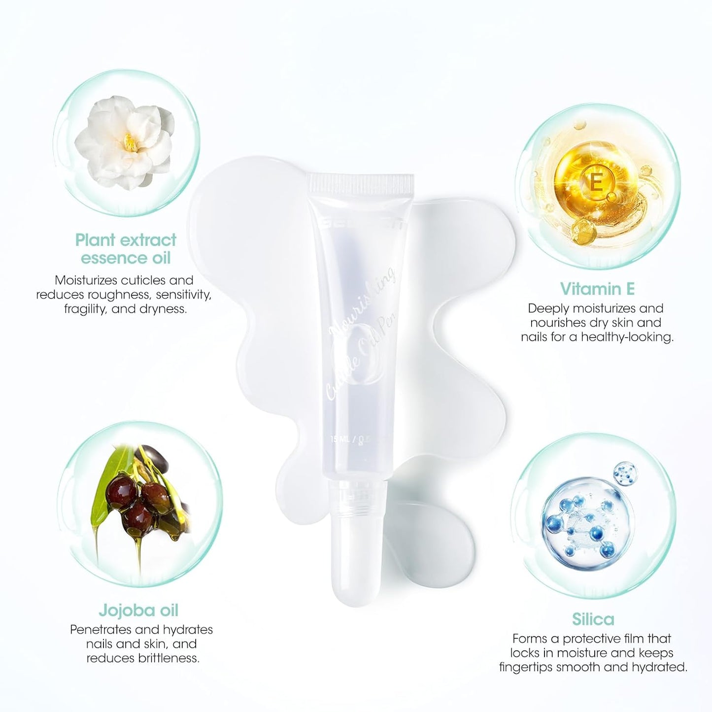 Gellen Nail Cuticle Oil Pen, Travel-sized Soft Brush Design, Rich in Jojoba Oil & VE, Soften Cuticle Strengthen Growth & Moisture Treatment for Dry Hangnail Thin Nails, 15ml Fragrance-free