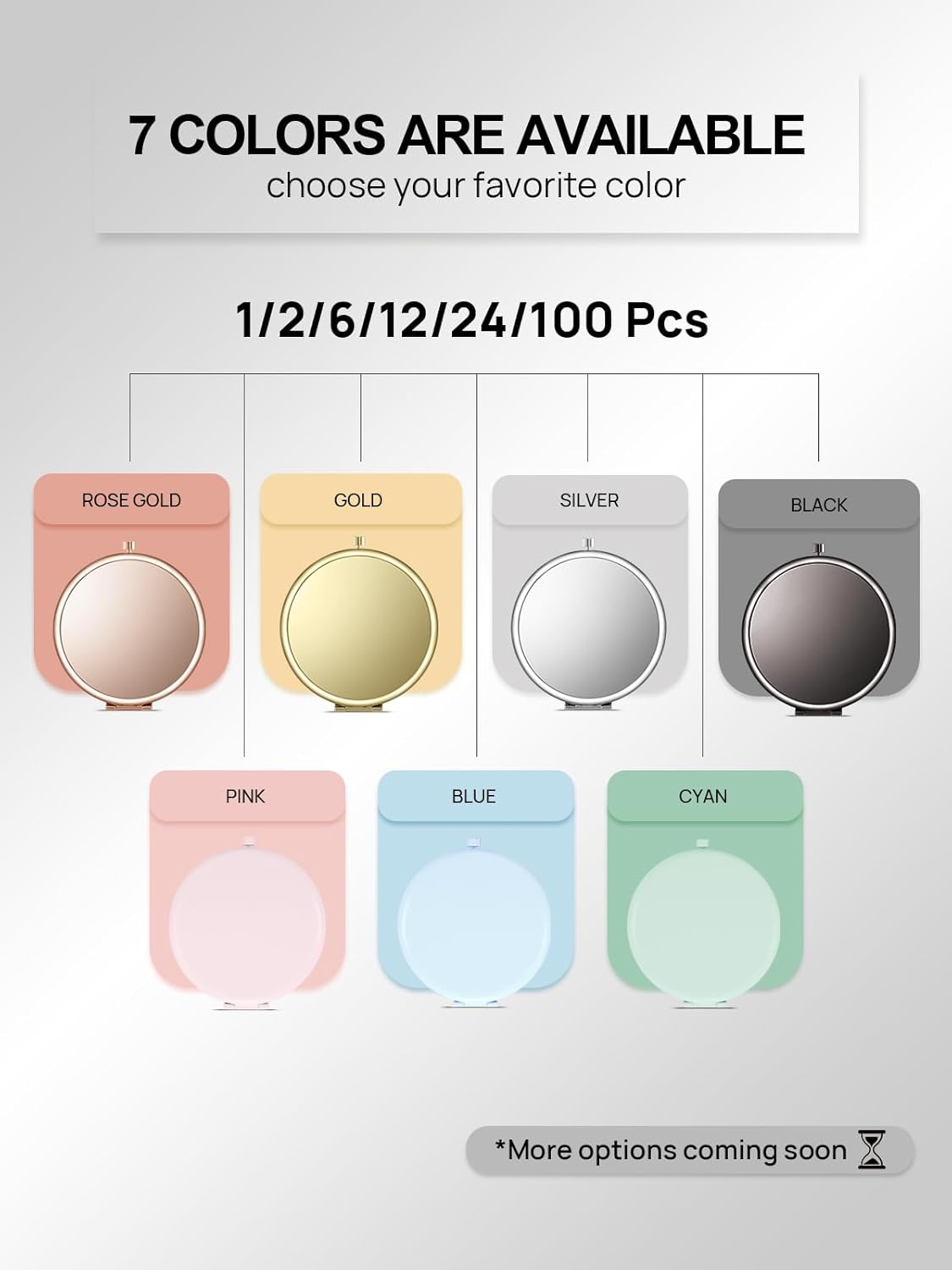 Compact Mirror for Purse, Double-Sided 1X/2X Magnifying Metal Pocket Makeup Mirrors(Round, Silver)