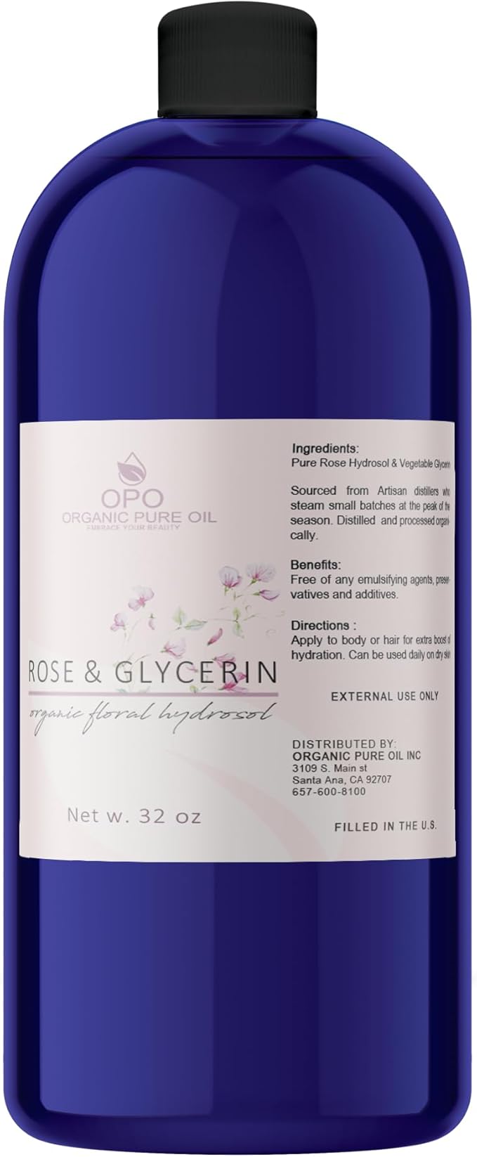 Rosewater Glycerin Mist Toner Bulk Spray Facial Body Floral Cleanser Pure Rose Hydrosol Vegetable Glycerine Moisturizing Cleansing Toning Mix Face Skin Hair Body - Packaging May Vary (32 Ounces)