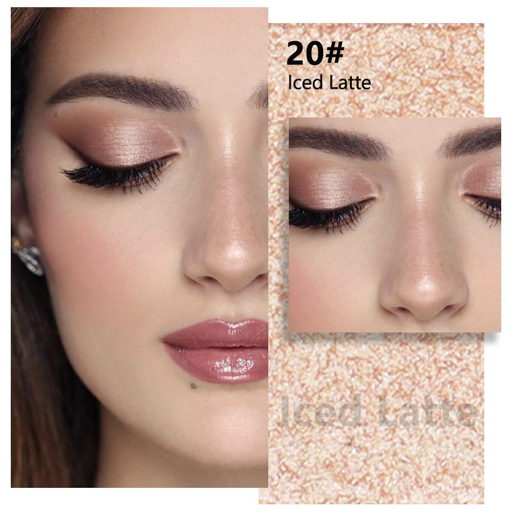 evpct Light Nude Brown Shimmer Single Eyeshadow Palette Makeup for Older Women, Iced Latte Glitter Sparkle Cream Eye Shadow Palette Brightener Makeup for Older Women, High Pigment Monochrome Eyeshadow