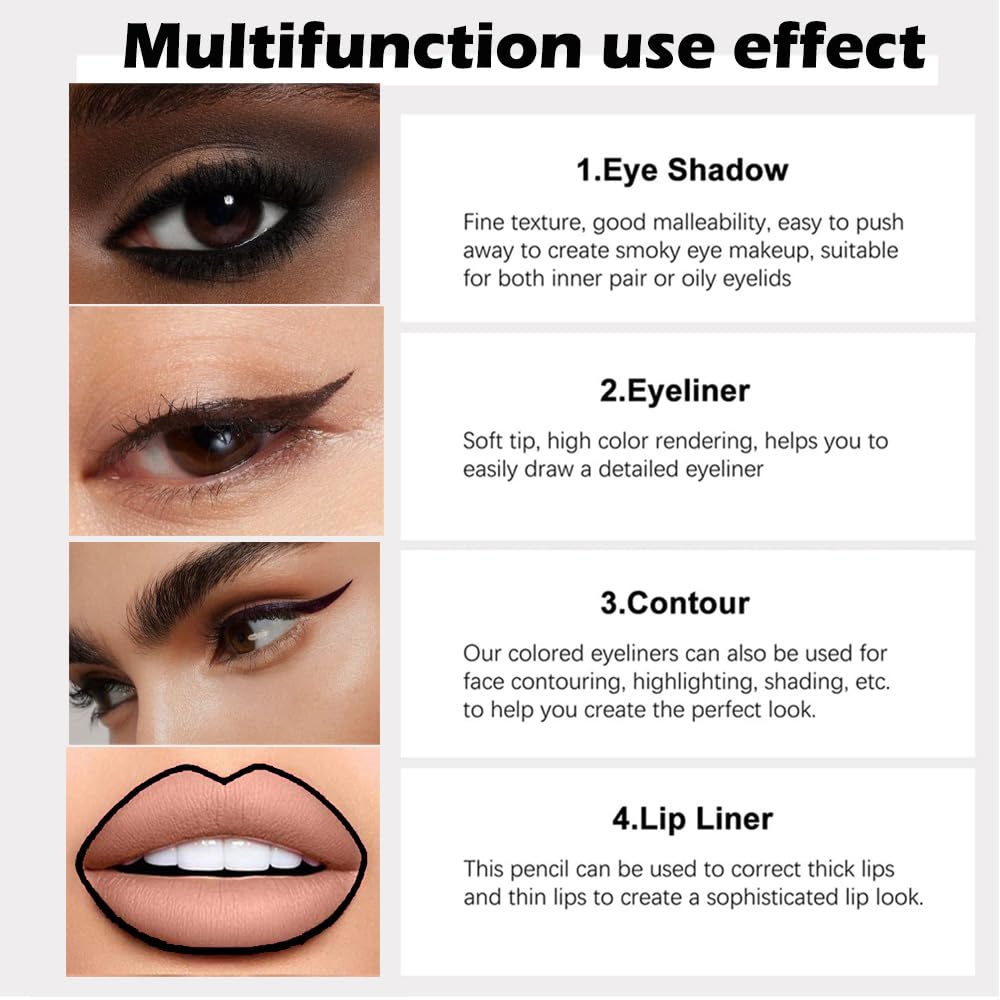 evpct 3Pcs Black & Dark Brown & Brown Gel Glitter Matte Metallic Eyeliner Pencils Set for Women Waterproof Smudge Proof lapiz de ojos delineador de ojos contra el agua Eye Liner Makeup 01 02 16