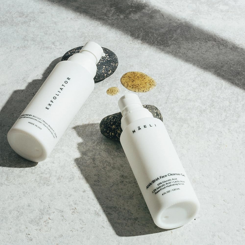 NAELI AHA/BHA Exfoliating Face Wash - 10% Glycolic Acid & Salicylic Acid Cleanser, Anti Aging Acne & Wrinkle Reducing Facial Exfoliant, Pore Minimizer & Brightening Gel, 4 oz