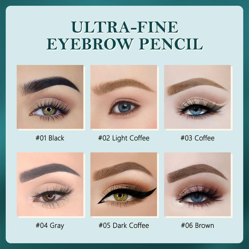 5 Pcs Waterproof Professional Makeup Micro Brow Pencil, Light Coffee Brow Kit with Eyebrow Brush, Ultra-Fine Mechanical Pencil, Eyebrow Pencils for Women(C02#Light Coffee, 5Pcs)