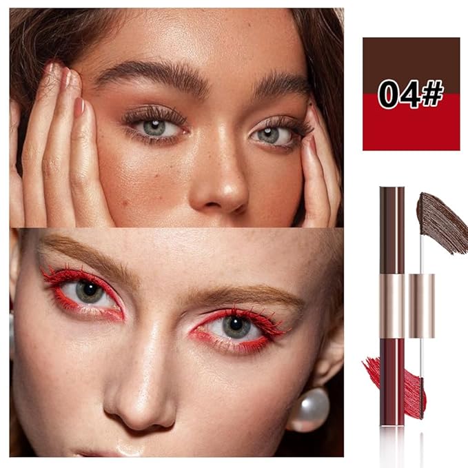 BINGBRUSH Colored Mascara Smudge-Proof, Long-Lasting, Volumizing & Lengthening,Red Burgundy Mascara Waterproof Eye Makeup for Party & Daily Looks (04#-Brown&Red, 1 Count (Pack of 1))