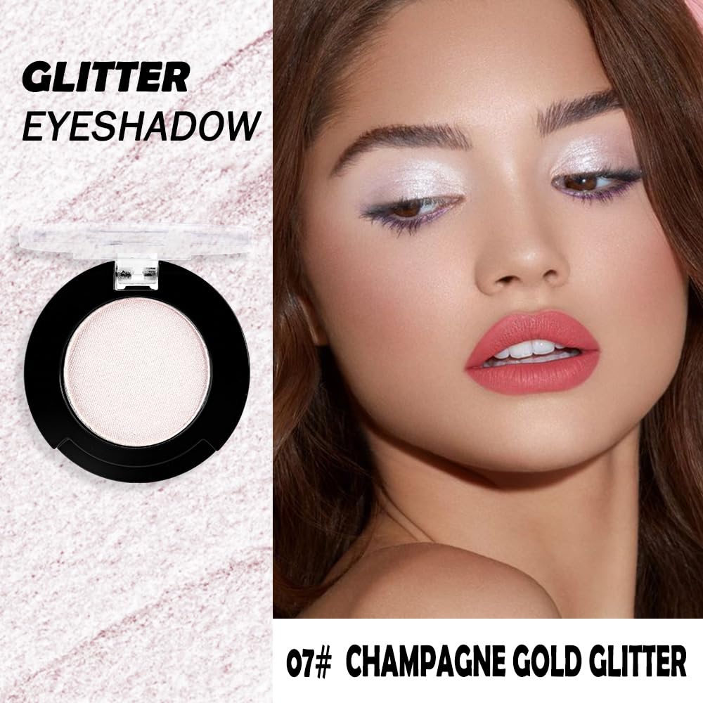 Monochrome Glitter Eyeshadow Makeup Palette,Highly Pigmented Champagne Gold Eyeshadow Palette,Shimmer Pressed Powder shadow Makeup,Single Vegan Eye Shadow,Daily Evening Women Girls Eyeshadow Gift7#