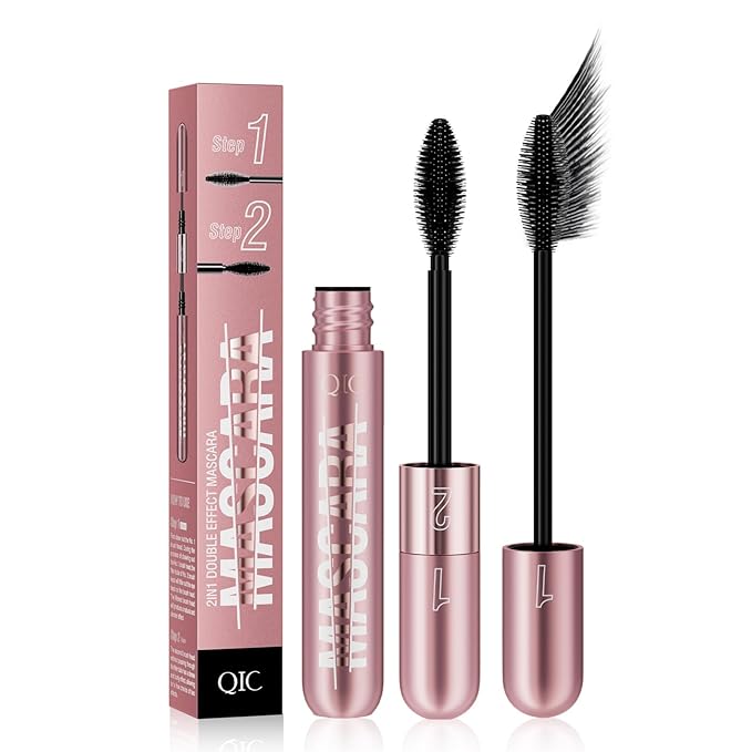 2-in-1 Mascara, Dual-Effect Lengthening and Volume, 4D Silk Fiber Lash mascara (Pink Tube, 1Pc)