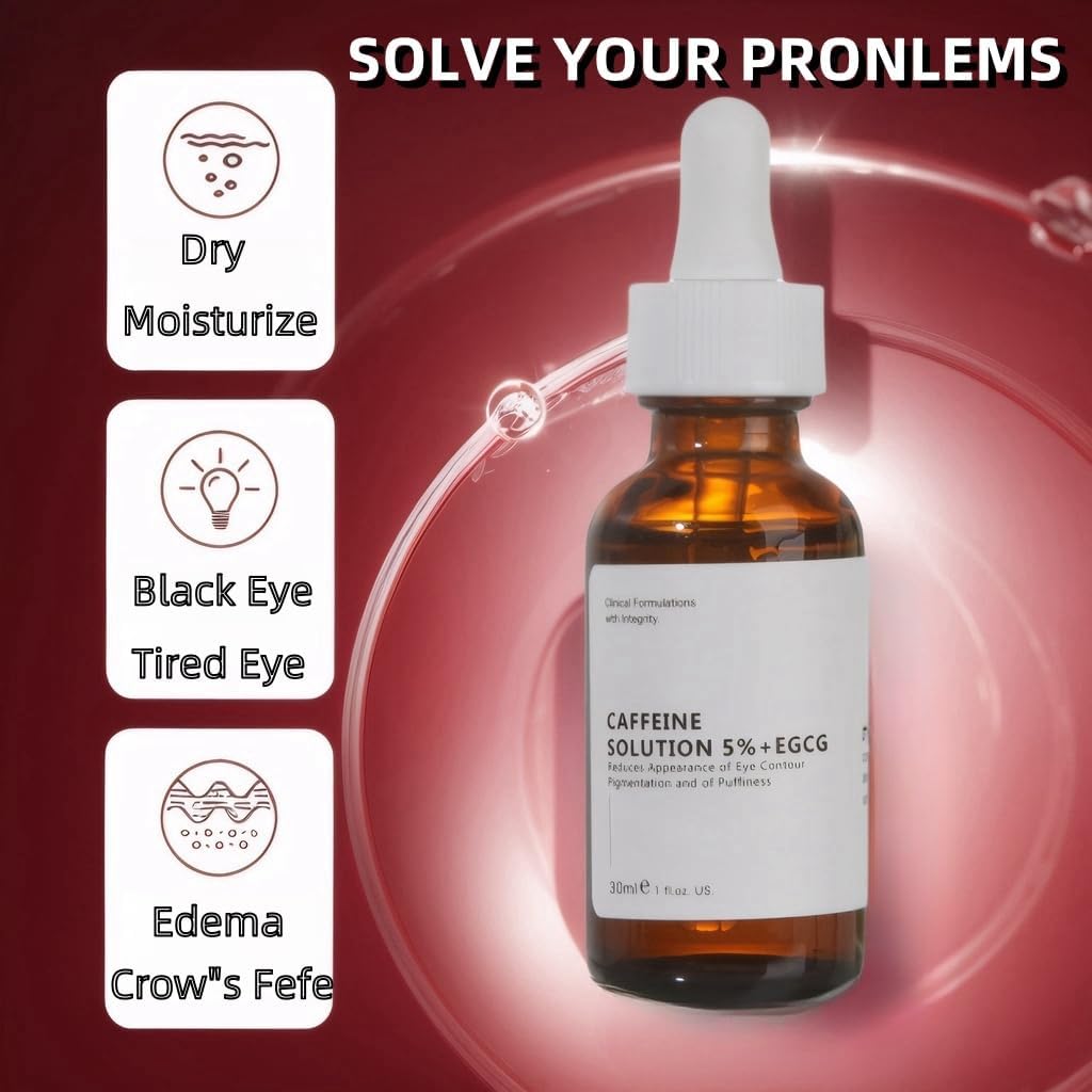Caffeine Solution 5% + EGCG, Caffeine Eye Serum For Face, Moisturizing Under Eye Solution For Reduces Dark Circles & Puffiness, 30ML (1, 1 PC)
