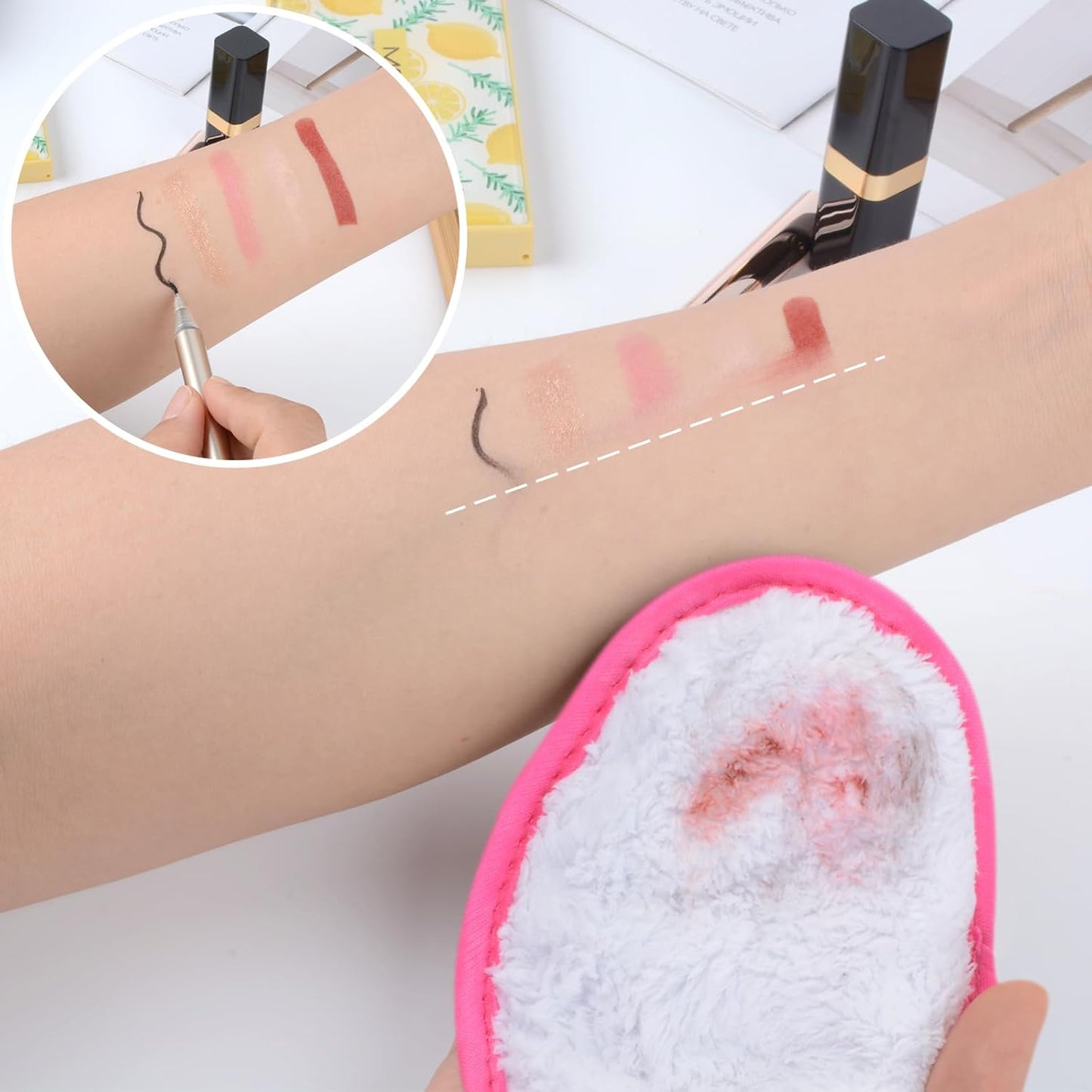 SINLAND Reusable Makeup Remover Pads For Face,Eye,Lips Microfiber Gentle Facial Cleansing Cloths for All Skin Types Friendly for Makeup Remover With Laundry Bag 5.1inchx3.93inch White Pack of 6