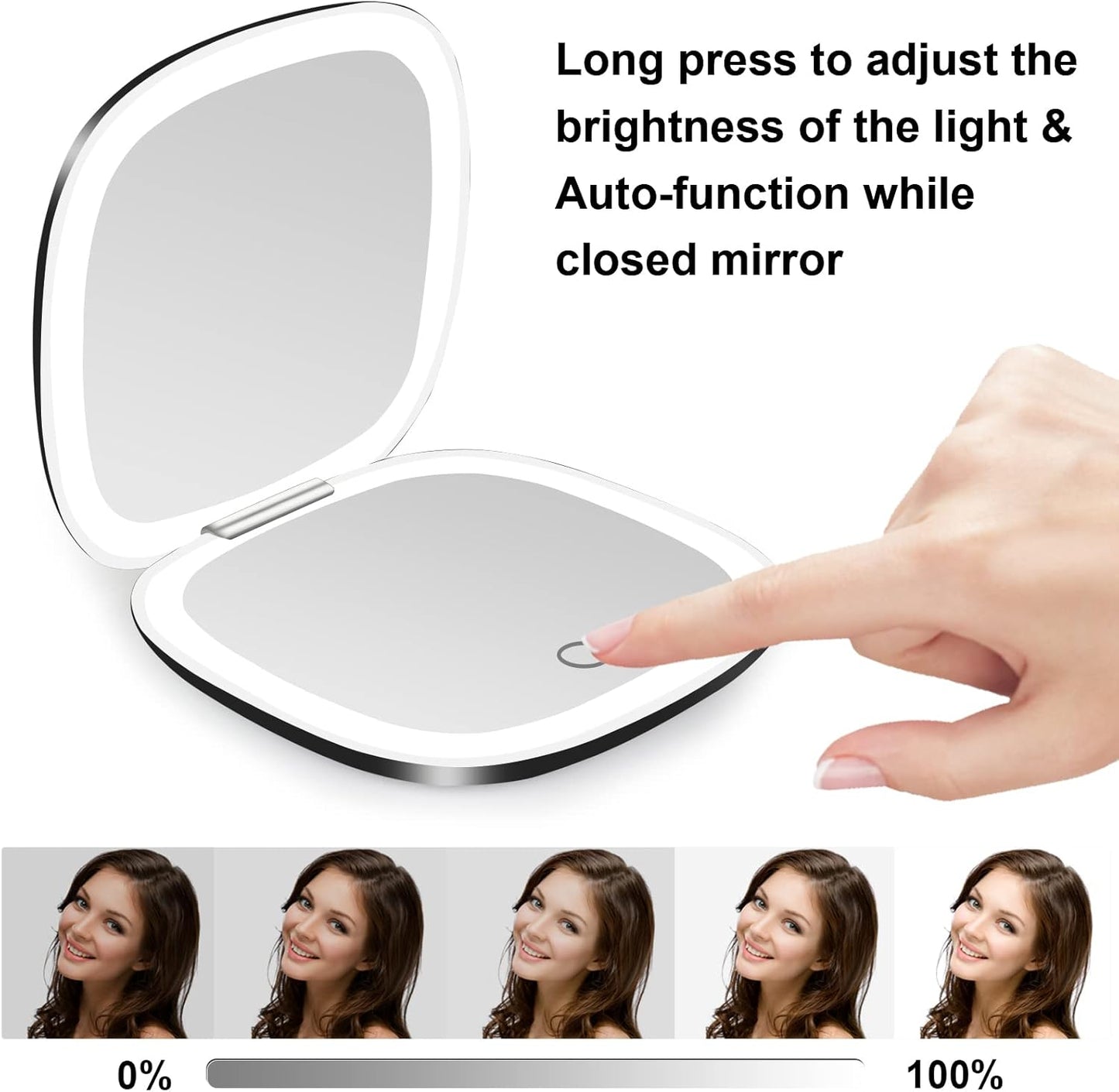 deweisn Compact Mirror, Lighted Travel Makeup Mirror with 1X/10X Magnifying Double Sided Dimmable Portable Pocket Mirror for Handbag, USB Charging(Black)