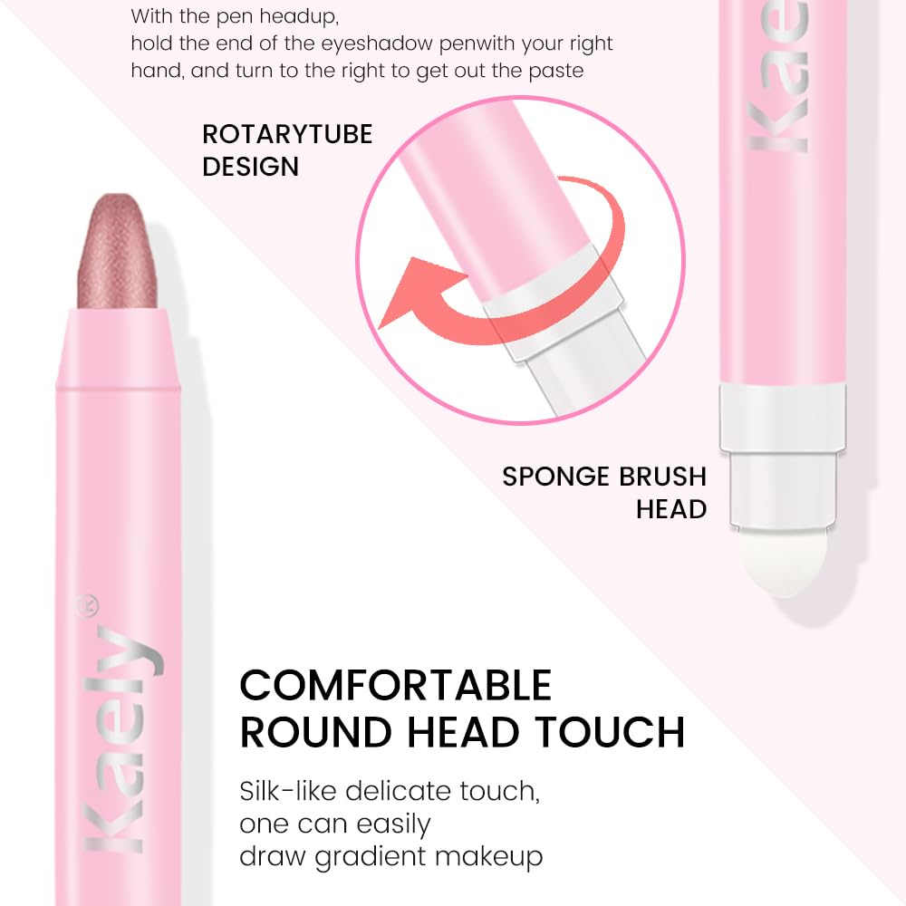 evpct 2Pcs Cream Eye Shadow Brightener Sticks Set for Eyes Waterproof, Champagne & Rose Gold Shimmer Cream Eyeshadow Applicator Stick Long Lasting Pigmented Eye Makeup sombras en crema para ojos 17+37