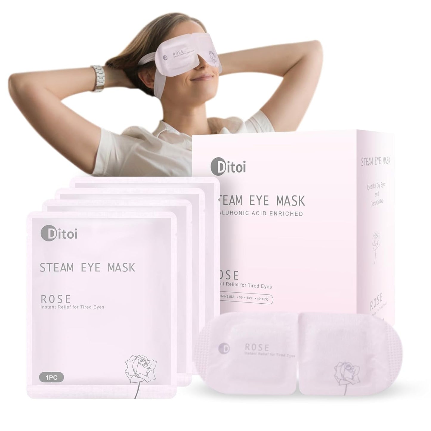 Steam Eye Mask, Rich Hyaluronic Acid Rose Heated Eye Masks, Disposable SPA Sleep Eyes Masks, Relieving Dry Eyes, Dark Circles and Puffiness, 10 Packs
