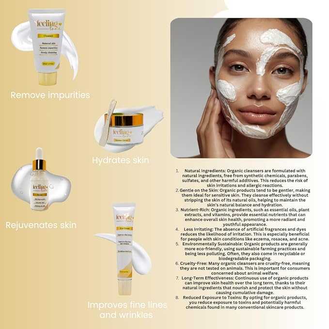 Introducing our exclusive Skincare Set: Cleanser, Serum, Essence Cream, and Eye Cream - Experience the Ultimate 4-Step Natural Beauty Routine for Achieving Radiant, Glowing Skin.