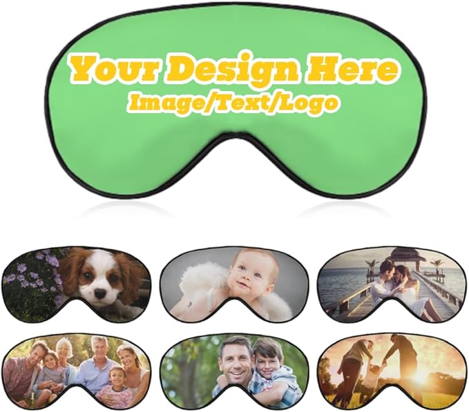Custom Personalized Sleep Eye Mask Add Any Photo Text Logo Design Your Own Soft Blindfold Eyemask Blackout Eye Cover for Men Women Home Travel Offices, LightGreen, 8.1"x4.1"