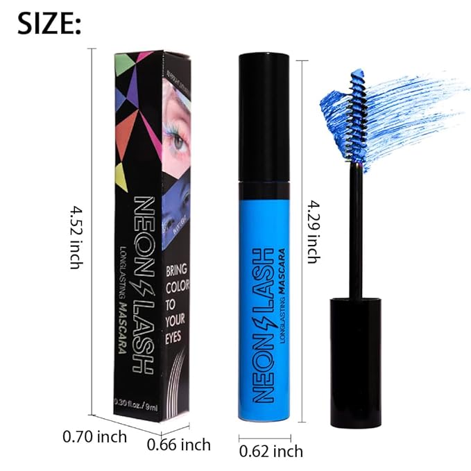 2 Colored Mascara for Eyelashes Set,Blue Green Halloween Fluorescent Colorful Waterproof Long lasting Charming Voluminous Mascara for Women Cruelty Free Vegan Eye Makeup (02# Green &05# Blue)