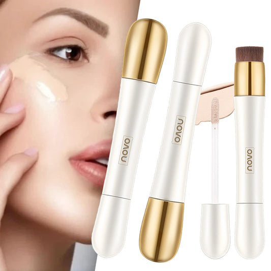 Happyhours 2 in 1 Foundation Anti-Wrinkle Concealer with Built-in Brush, Novo Foundation and Concealer Double Head Makeup Stick, Waterproof Long Lasting Anti-Wrinkle Concealer Foundation (2Pcs-01)