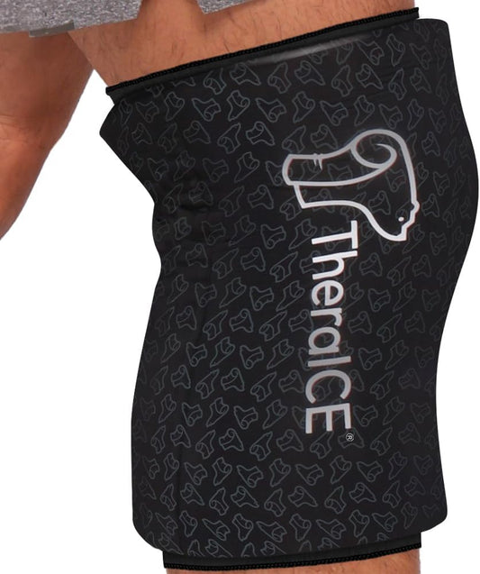 TheraICE Knee Ice Pack Wrap PRO Compression Sleeve, Reusable Gel Cold Packs Brace Also for Elbow, Ankle & Calf - Flexible Cold Wrap Recovery, FocusZone Technology for Extra Cooling & Pressure
