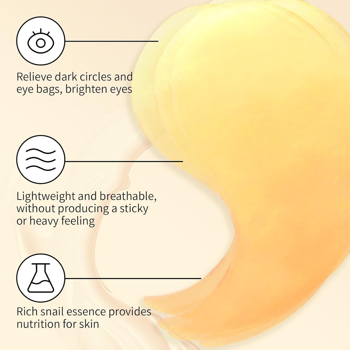 Snail Hydrogel Eye Patch, 24K Gold Gel Serum Mask for Dark Circles, Fine Lines, Puffy Eyes, Under Eye Bags, Moisturizing