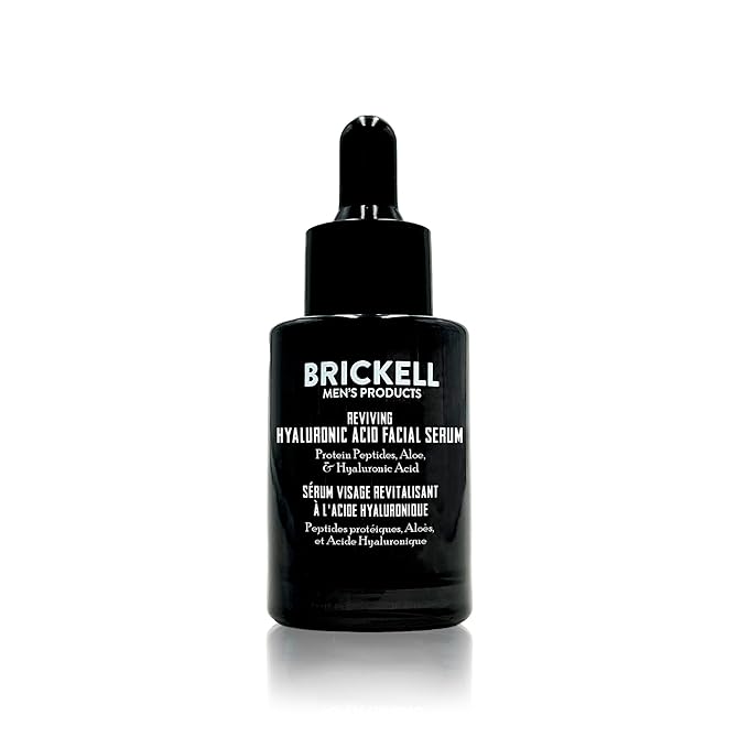 Brickell Men's Anti Aging Hyaluronic Acid Serum for Face, Day Face Serum for Men, Natural & Organic Facial Serum With Protein Peptides to Restore Collagen and Firmness, 1 Ounce, Unscented