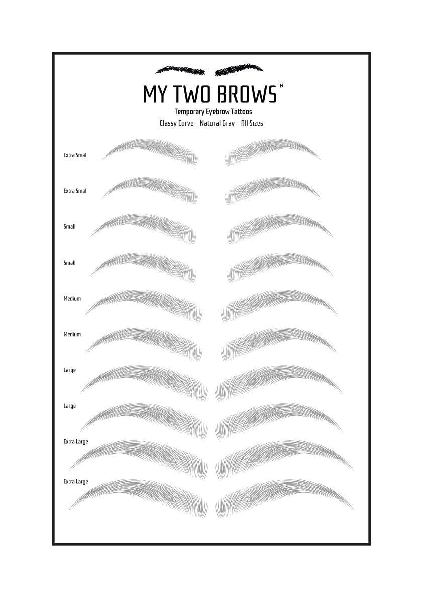 (10 pairs) Natural Grey Temporary Eyebrow Tattoo - Medium Size - Waterproof & Smudgeproof - Classy Curve Style Eyebrow Stickers - Sheet Lasts up to 30 Days - Won't Work on Existing Brows