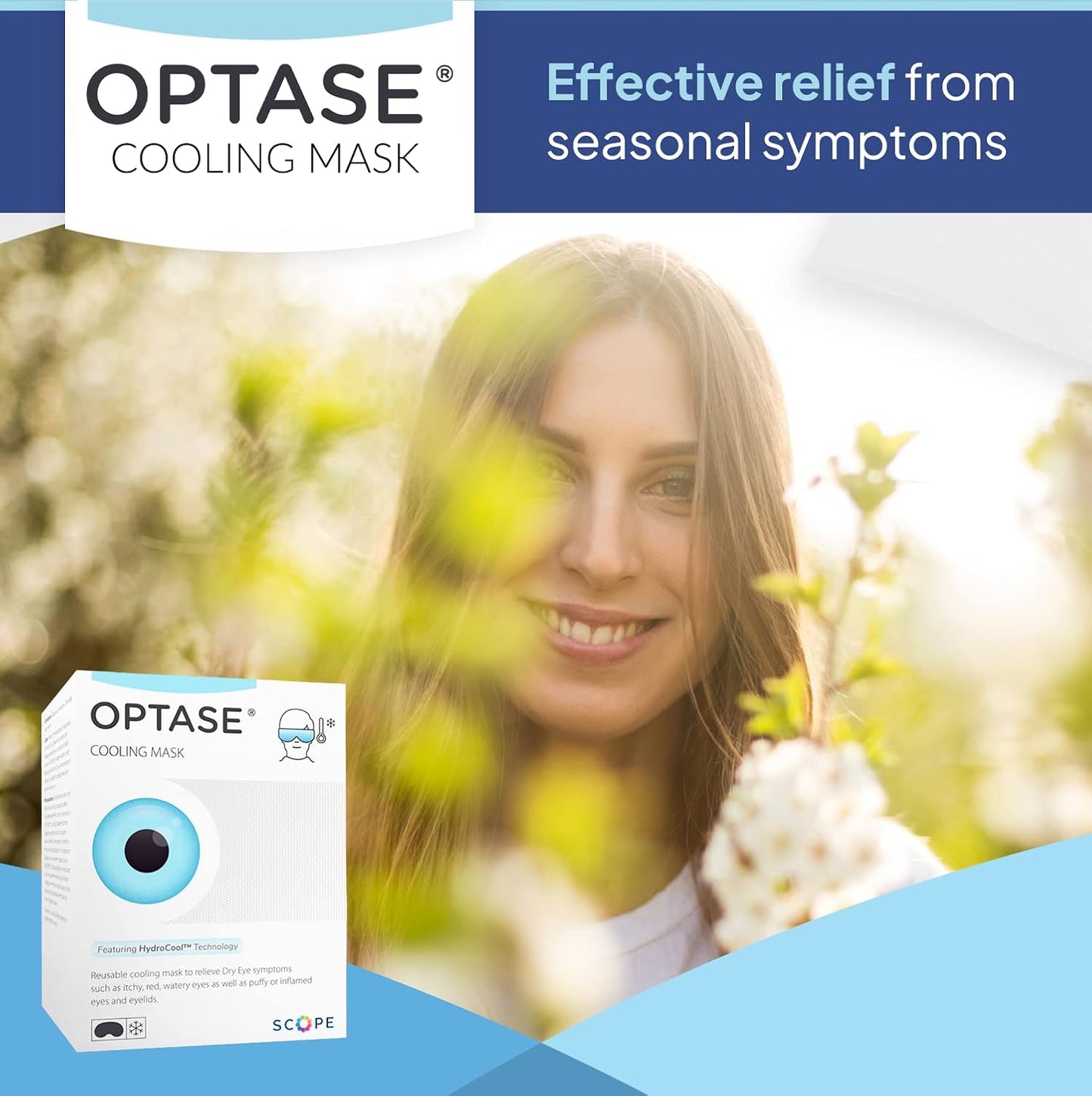 OPTASE Cooling Eye Mask - Gel Eye Mask for Seasonal Inflammation Relief - Premium Cold Eye Mask with HydroCool Technology - Cold Eye Compress for Puffy Eyes - Symptom Relief Eye Gel Mask for Dry Eye