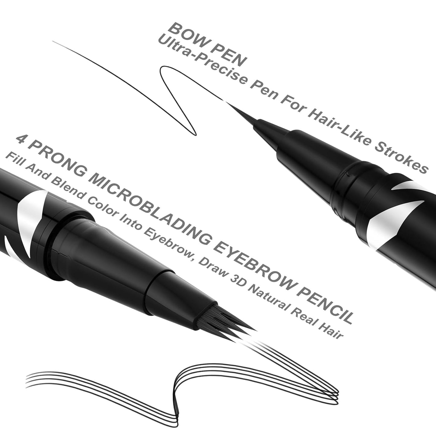LAVONE 2-IN-1 Dual-ended Waterproof Eyebrow Pencil, 4 Tip Microblading Pen and Ultra-Precise Brow Pencil, Dual-ended Eyebrow Brush, Natural Looking Dark Black