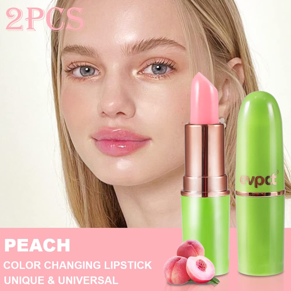 evpct 2Pcs Peach Tinted Lip Balms PH Lip Color Changing Lipstick Balm Stains Set Queen for Women Girls Korean Mood Color Change Light Pink Lipstick