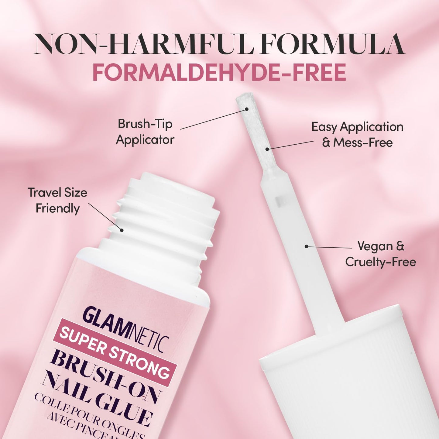 Glamnetic Super Strong Brush On Nail Glue | Brush Tip Applicator, Mess Free, Travel Friendly, Vegan | Durable & Long-Lasting | .24 fl. oz.