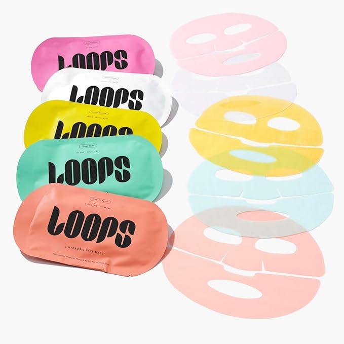 LOOPS VARIETY LOOP KIT - Hydrogel Korean Face Mask for Every Skin- Five Collagen Face Masks fo, Detoxifying, Repairing, & Rejuvenating - Gifts for Women, Stocking Stuffer - 5 Pc