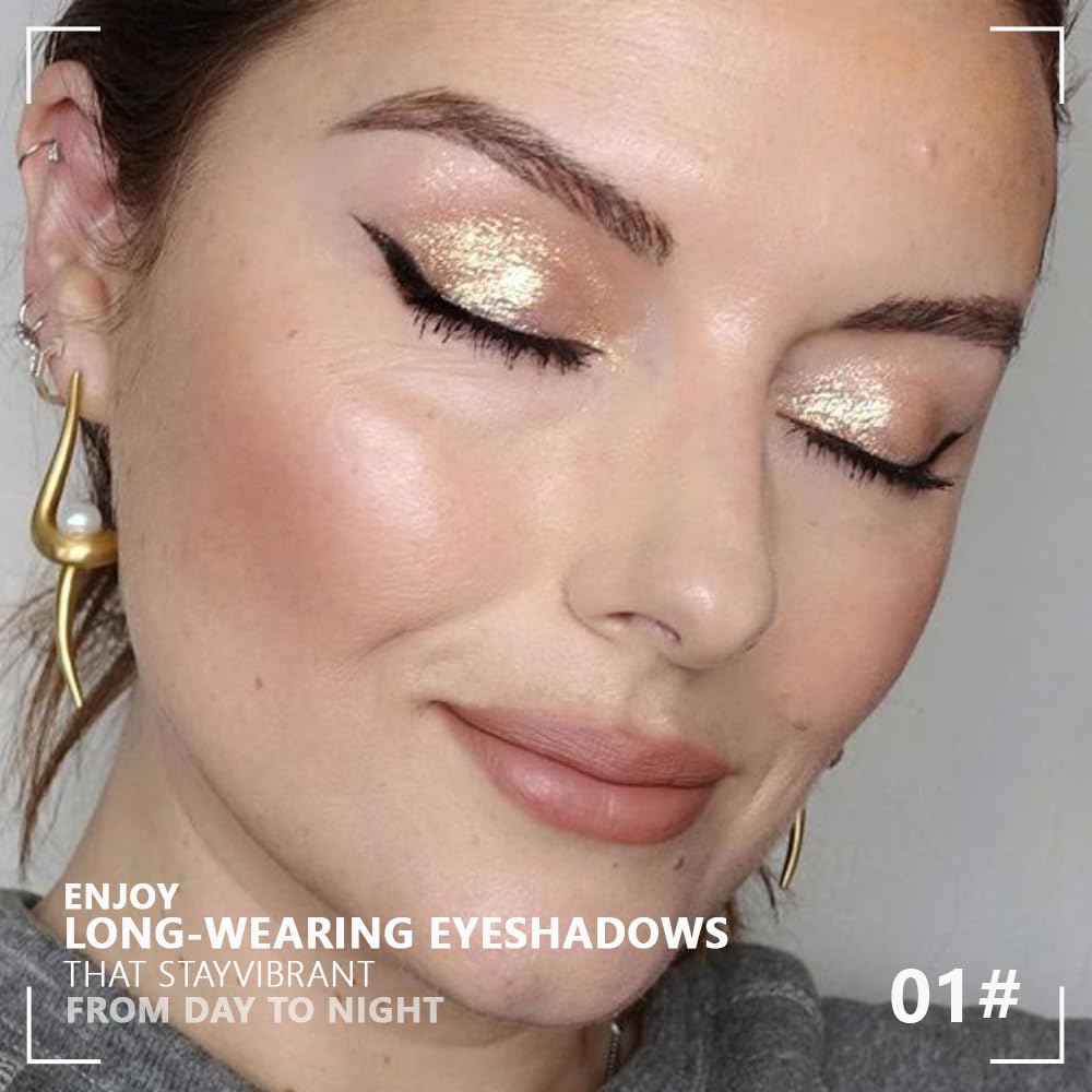 Monochrome Powder Eyeshadow Palette Makeup,Gold Natural Neutral Single Shimmer Eye Shadow for Older Women,Buildable Sparkly Eye Finish,Long Lasting Naturing-Looking