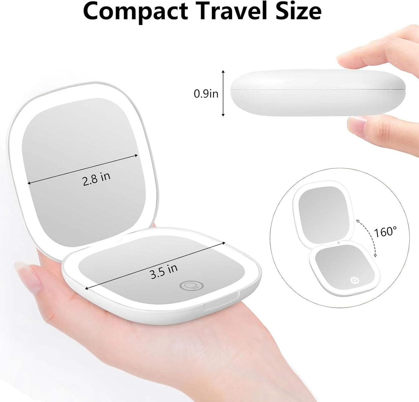 Compact Mirror with Light,15X Magnifying Travel Mirror for Purse, Dual LED Pocket Mirror with 3 Color Modes, Auto Shut-Off, Portable Makeup Mirror, Essential Mini Travel Magnifying Mirror