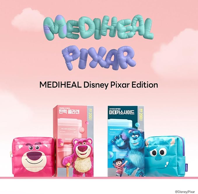 MEDIHEAL Toner Pads [Teatree] Trouble Care - Disney Pixar Edition - Quick Soothing for Sensitive Skin - Lactobacillus Acne Prone Skin - Vegan Face Gauze, Full Size 100 + Refill 100 (200 Count)