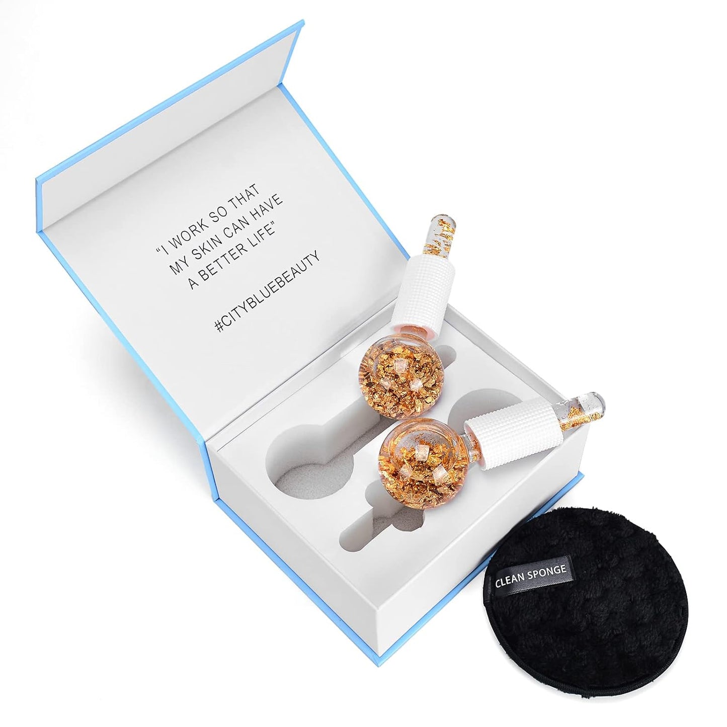 Ice Cryo Sticks Facial Globe with Golded Essence- 2PC Cooling Globes for Cold or Hot Skin Massagers, Face Globe for Skin Care Routine