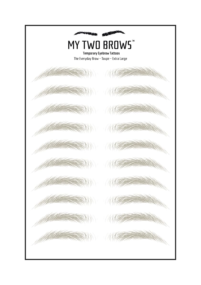 (10 pairs) Taupe Temporary Eyebrow Tattoo - Extra Large Size - Waterproof & Smudgeproof - Everyday Brow Style Eyebrow Stickers - Sheet Lasts up to 30 Days - Won't Work on Existing Brows