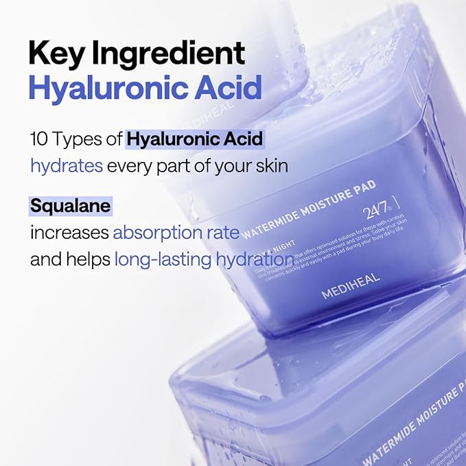 MEDIHEAL Watermide Moisture Pad - Square Cotton Facial Toner Pads with Icelandic Glacial Water - Improve Skin Temperature, Hydrating to Dry, Puffy, Coarse Skin -Vegan Eco Silk Pads,100