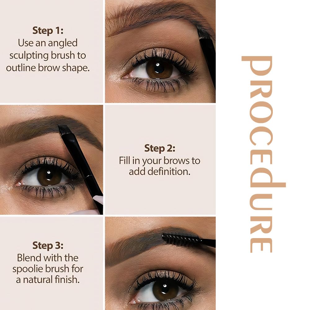 Light Medium Brown Eye Brow Powder for Women, Taupe Eyebrow Powder Kit with Brush, Long-Lasting 3 Colors Brow Palette, Filler for Full, Defined Natural Brows Shaping