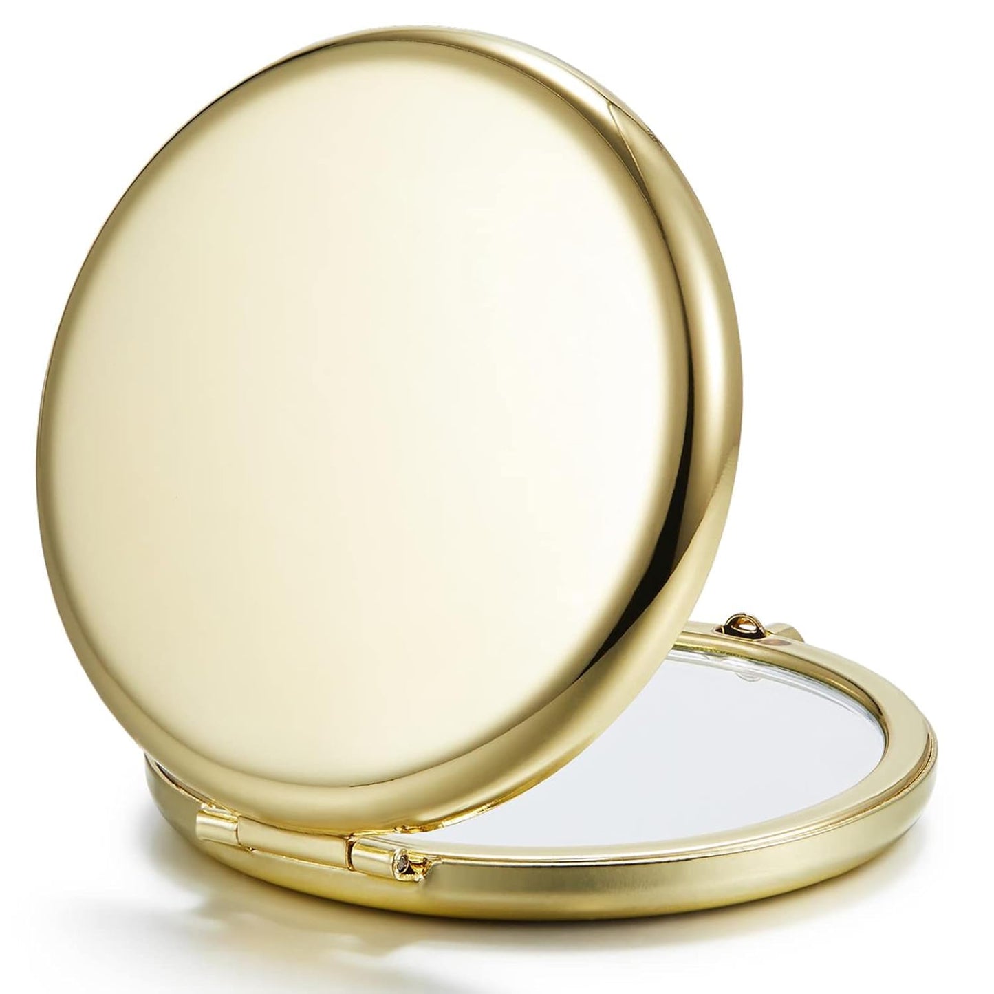 Compact Mirror for Purse, Double-Sided 1X/2X Magnifying Metal Pocket Makeup Mirrors(Round,Gold)