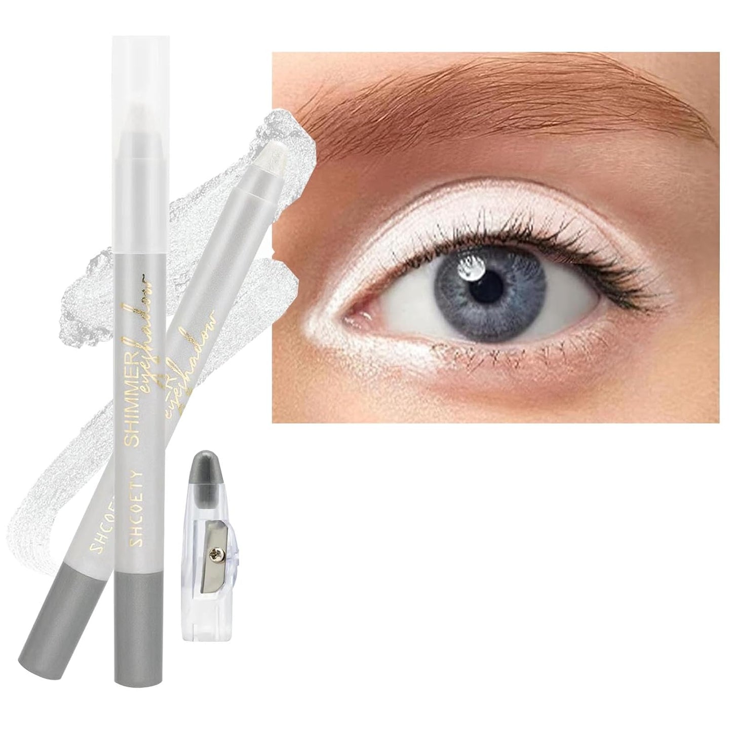 White Eyeshadow Stick, Blendable Creamy eyeshadow Eye Brightener Stick, Waterproof Eyeshadow Pencil Long Lasting Crayon, Smooth Shimmer Eye Shadow Highlighter Eye Liner Makeup.#5 white shimmer