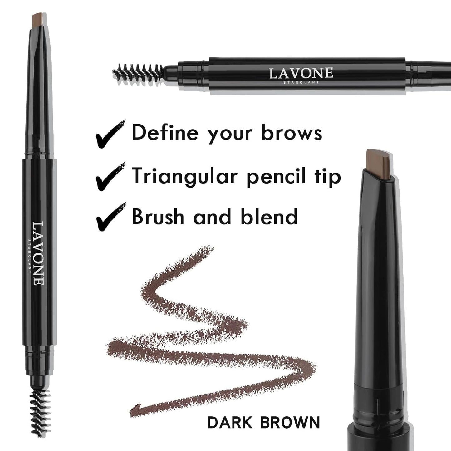 LAVONE Eyebrow Stamp Pencil Kit - Makeup Brow Stamp Trio with Waterproof Eyebrow Pencil, Eyeliner, Pomade, Dual-ended Brush - Caramel