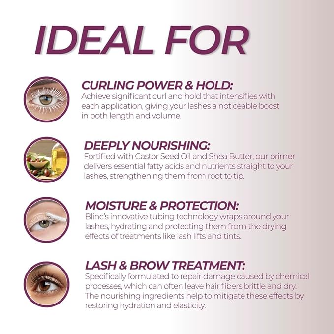 Blinc Curling TUBING Lash Primer | Dual-Action Formula for Long-Lasting Curl & Lash Lift Extension | Nourishing & Strengthening with Castor Oil & Shea Butter | Vegan & Clean Beauty 7ML