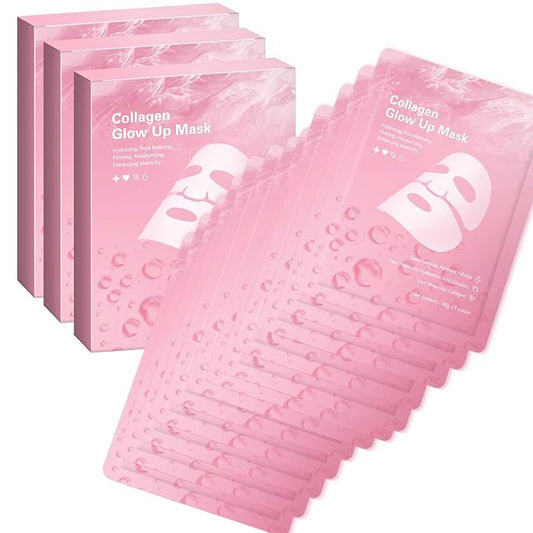 QuasBio Collagen Face Mask Overnight,Collagen Face Mask 2.0,Bio-Collagen Real Deep Mask,Glow up Firm Skin Deep Hydrating Masks for Wrinkle Reduction and Pore Minimization(3Box,12 pc)