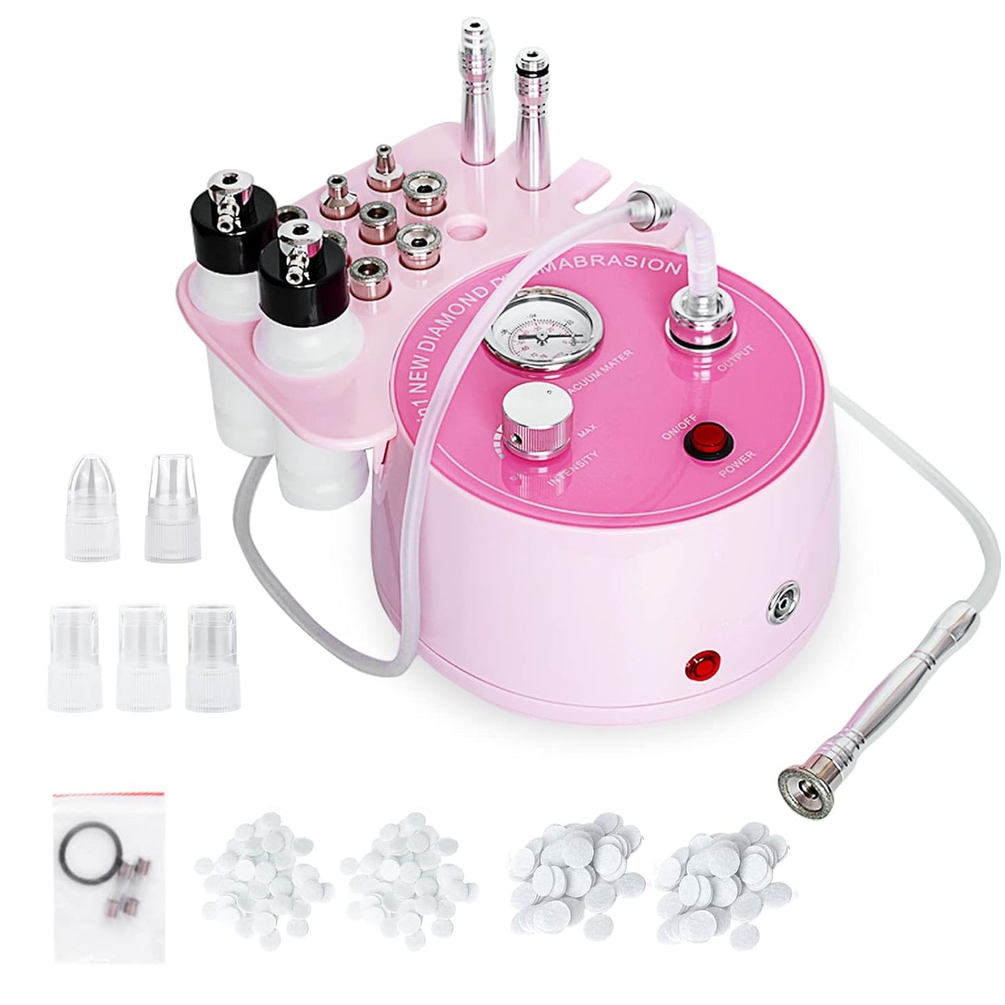 Diamond Microdermabrasion Machine Professional Plus, 3 in 1 Pink Diamond Dermabrasion Facial Beauty Equipment Skin Care for Vacuum Blackhead Removal & Spray, Suction Power 0-70 cmHg